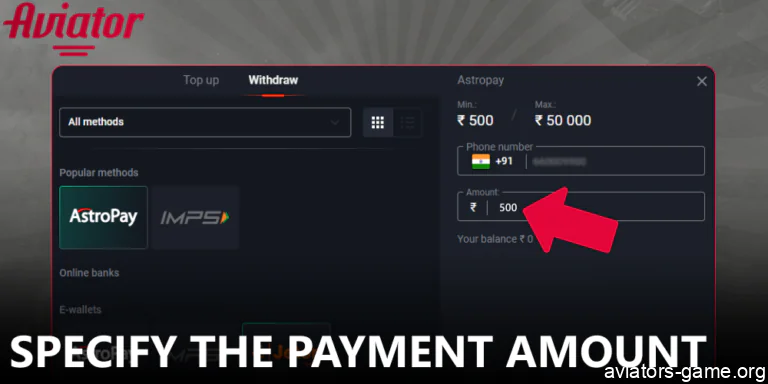 Specify the Aviator withdrawal amount